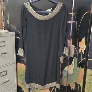 Vintage Alice And Olivia Shift Dress W/beaded Neckline, Sleeves And Hem